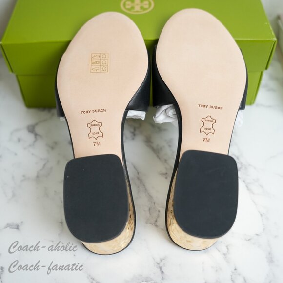 NIB Tory Burch Everly Anatomic Lug Nappa Leather Slide Sandal in Black - Picture 8 of 10